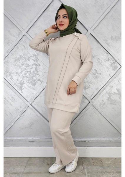 Kadın Düğme Detaylı Nervür Dikim Tesettür Takım