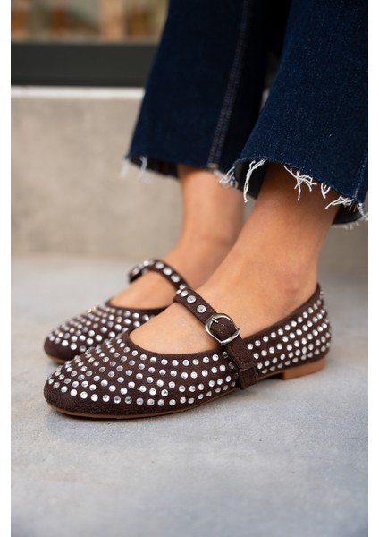 Mac Acı Kahve Süet Taşlı Düz Babet fiyatları