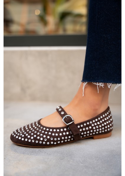 Mac Acı Kahve Süet Taşlı Düz Babet fırsatları