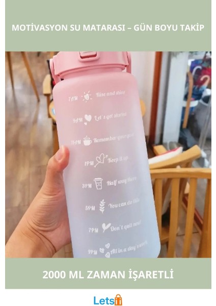 2 Litre Günlük Motivasyon Su Matarası Ilham Verici Tasarım