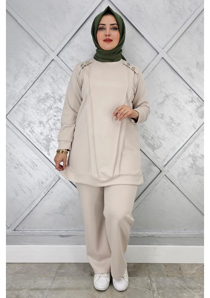 Kadın Düğme Detaylı Nervür Dikim Tesettür Takım modelleri