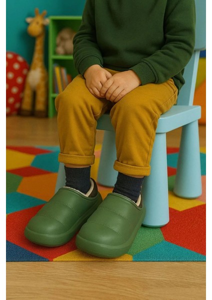 Peluş Içi Yünlü Kışlık Panduf Haki Çocuk Ev Terliği fiyatları