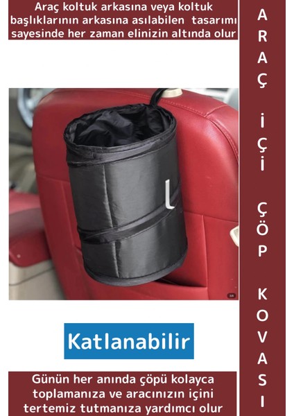 Dayanıklı Oto Koltuk Arkası Başlığa Asılabilir Outdoor Kamp Piknik Araç Içi Katlanabilir Çöp Torbası