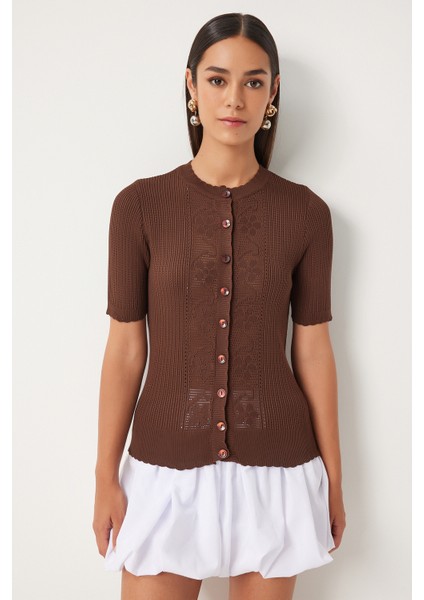 Ajurlu Mevsimlik Triko Hırka LOW0011 Kahverengi fiyatları