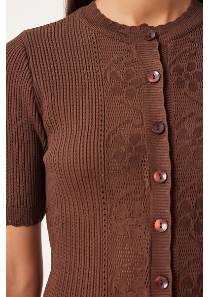 Ajurlu Mevsimlik Triko Hırka LOW0011 Kahverengi modelleri