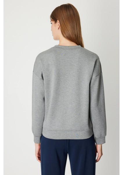 Kadın Omuzları Incili Sweat 66338 Gri fırsatları
