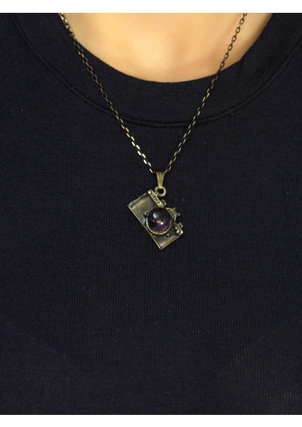 Doğal Taş Ametist Doğal Taşlı Fotograf Makinesi Modelli Antik Kadın Kolye EUK42AMT modelleri