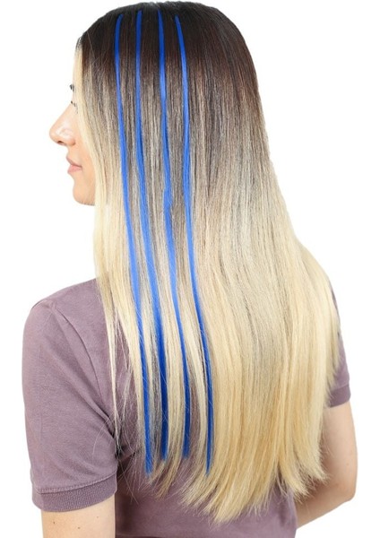 Renkli Sentetik Boncuk Kaynaklık Saç + Takım Aparatı / Koyu Mavi / 10 Adet