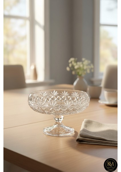 El Yapımı Kristal Palm Desenli 28 cm Dekoratif Sunumluk Kase
