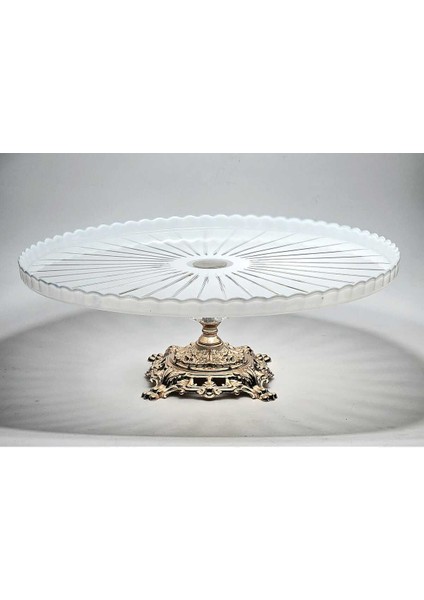 El Yapımı Kristal Beyaz Gold Detaylı Vertical Desenli Ayaklı Dekoratif Sunumluk Ayaklı Kase fiyatları