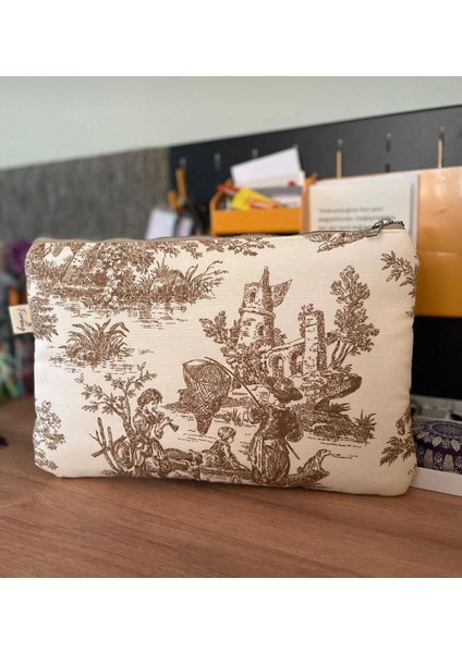 El Yapımı Toile De Jouy Desenli Tablet Çantası 11 Inç Gündelik Askısız Kadın El Çantası modelleri