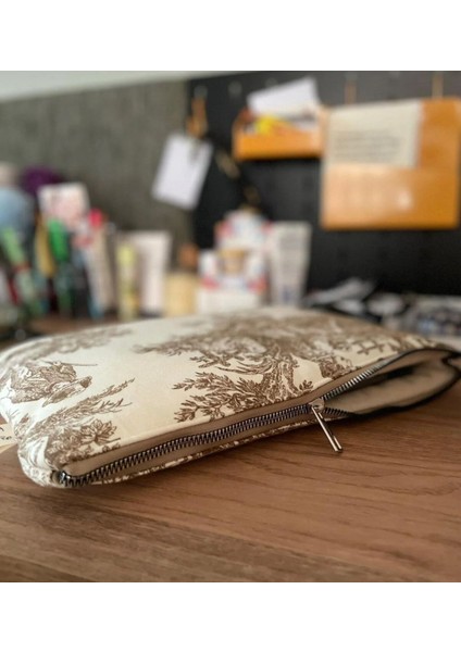 El Yapımı Toile De Jouy Desenli Tablet Çantası 11 Inç Gündelik Askısız Kadın El Çantası fırsatları