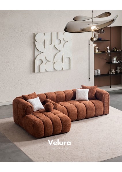 Puffy Premium Uzanmalı Köşe Koltuk Takımı & Oturma Grubu - Kiremit fırsatları