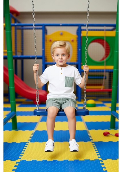 Erkek Çocuk Bisiklet Yaka Cep Detaylı Örme T Shirt ve Şort Takımı Kaliteli Şık Rahat modelleri