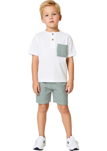 Erkek Çocuk Bisiklet Yaka Cep Detaylı Örme T Shirt ve Şort Takımı Kaliteli Şık Rahat fırsatları