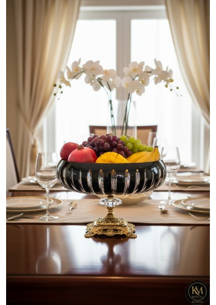 Kristal Kesme Vertical Dekor Siyah Büyük Kase 28