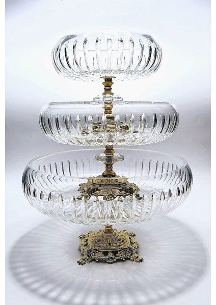 El Yapımı Kristal Vertical Desenli 28-22-16 cm Dekoratif Sunumluk Ayaklı Kase Set 3'lü fiyatları