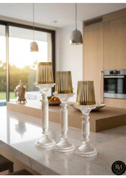El Yapımı Kristal Dekoratif Mumluk Set 3'lü