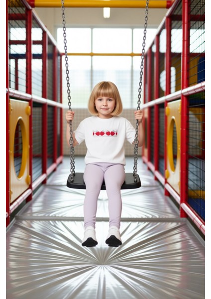 Kız Çocuk Pamuklu Meyve Baskılı ve Payetli Bisiklet Yaka Kısa Kollu T Shirt ve Tayt Takımı modelleri