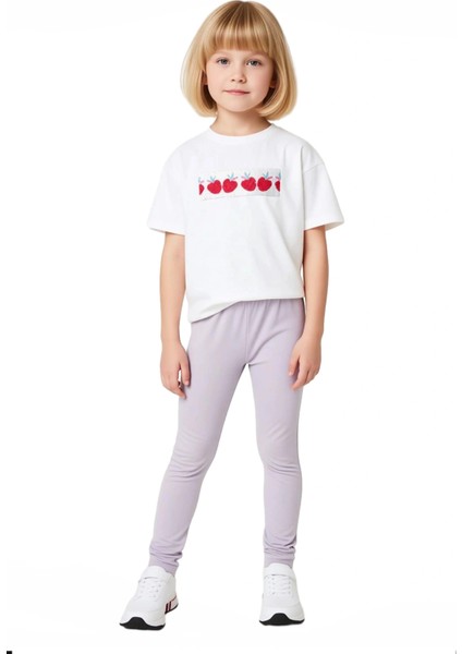 Kız Çocuk Pamuklu Meyve Baskılı ve Payetli Bisiklet Yaka Kısa Kollu T Shirt ve Tayt Takımı fırsatları