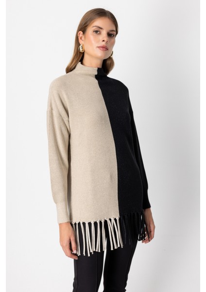 Kadın Simli Kumaş Püsküllü Kazak 65377 Bej fiyatları