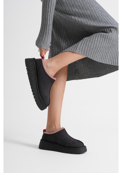 Asle Kadın Siyah Kışlık Kürklü Terlik