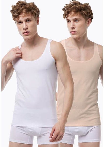 Görünmez Atlet Erkek 2 Adet Beyaz Ten Rengi Ince Askılı Iz Yapmayan Modal Atlet 013 2M013