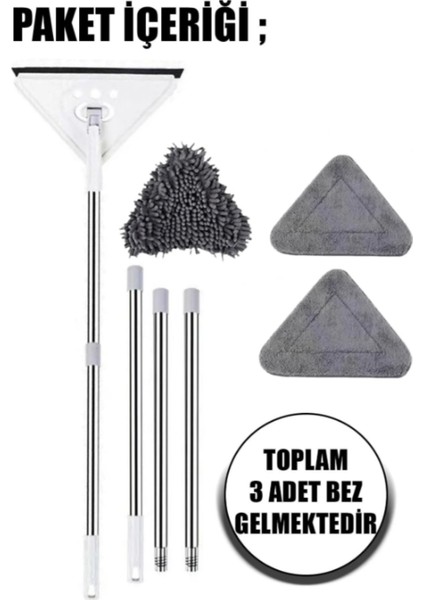 ( 3 Bezli ) Üçgen Mop Cam Silme ve Profesyonel Temizlik Seti Aparatı Paspas Mop modelleri