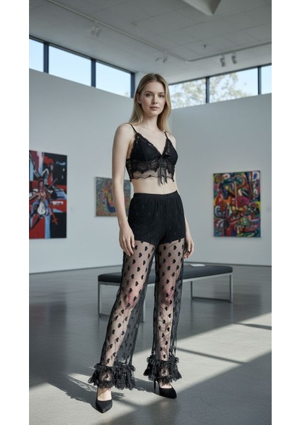 Siyah Kalp Desenli Büstiyer Takım modelleri