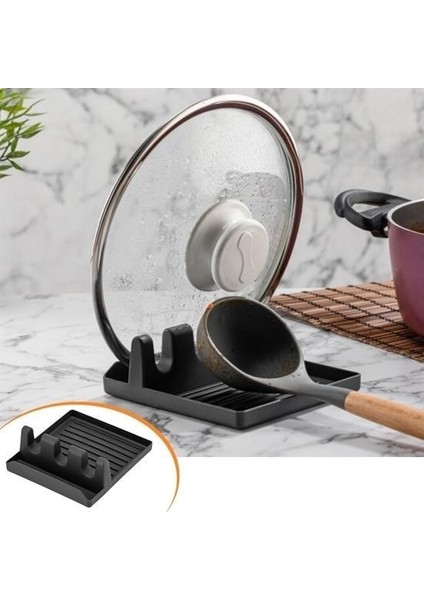 Sıladanal® Tencere Kapak Tutuculu Kaşıklıklı Tencere Kapak Standı Pratik Kaşık Kepçe Altlık Düzenleyici