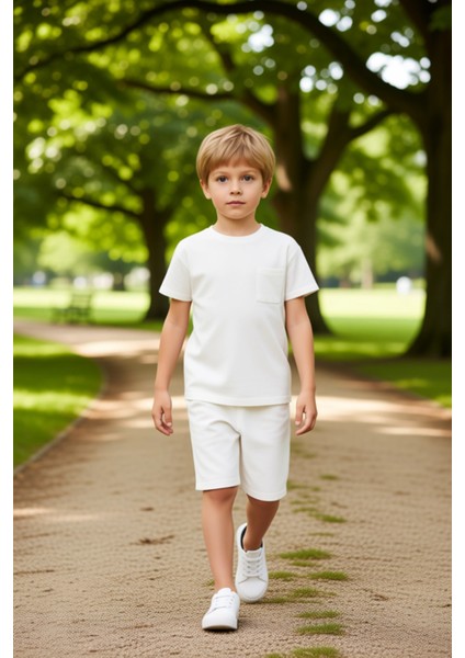 Erkek Çocuk Günlük Kullanım Için Dokulu Örme Tişört ve Şort Seti Kaliteli Şık Rahat modelleri