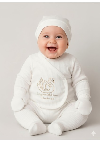 Sarı Kuğulu 5'li Yenidoğan Hastane Çıkışı Seti Erkek Kız Bebek