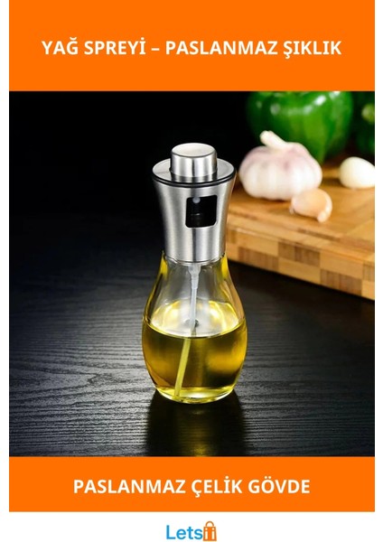 Paslanmaz Çelik Yağdanlık Yağ Spreyi Zeytinyağı Sirke Püskürtücü