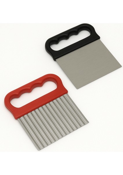 Şekilli Sebze Doğrayıcı ve Hamur Spatulası Seti – Düz ve Dalgalı Kesim – Pratik Mutfak Yardımcısı