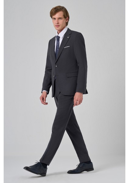 Erkek Füme Yünlü Slim Fit Mono Yaka Takım Elbise fiyatları