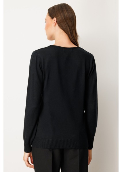 Kadın Yakası Taşlı Triko Kazak 65314 Siyah fırsatları