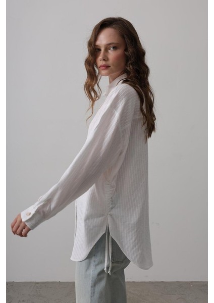 Yan Büzmeli Tunik Gömlek - Beyaz fırsatları