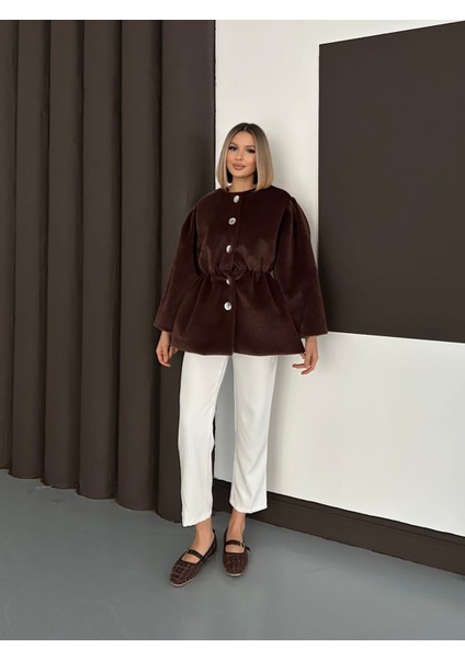 Kadın Fox Kaşe Balon Kol Kısa Kaban – | Oversize Beli Büzgülü Tasarım fırsatları