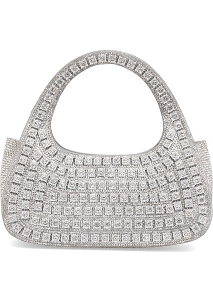 25YG586 Kadın Taşlı Abiye Çanta Gümüş