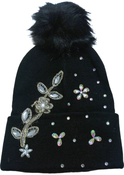 Simli Çift Ponponlu Kadın Örgü Bere Standart fiyatları