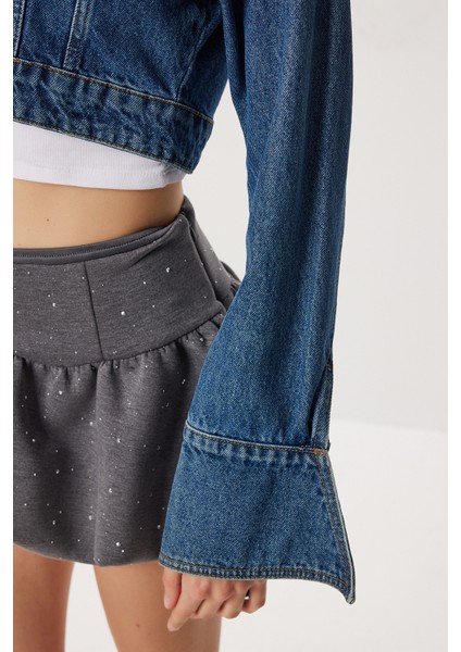 Polo Yaka Crop Denim Ceket LFG0177 Mavi indirimleri