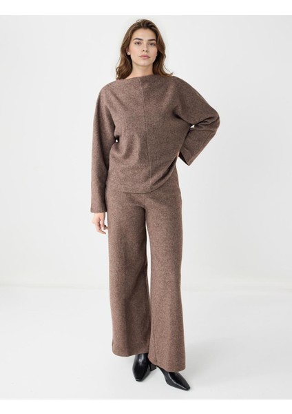 Kahve Melanj Rahat Kesim Yarasa Kol Yumuşak Dokulu Sweatshirt fiyatları