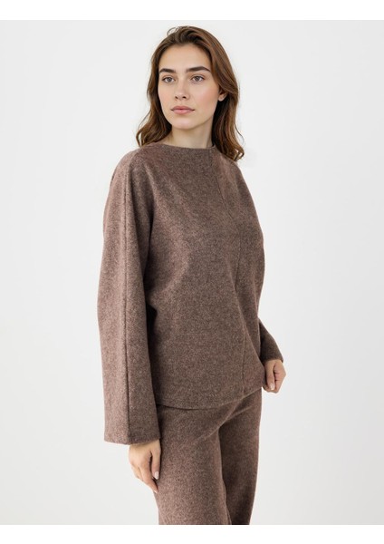 Kahve Melanj Rahat Kesim Yarasa Kol Yumuşak Dokulu Sweatshirt fırsatları