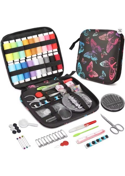 Dikiş Seti - Fermuarlı Seyahat- Yolculuk Için Taşınabilir Çeyiz Dikiş Kutusu