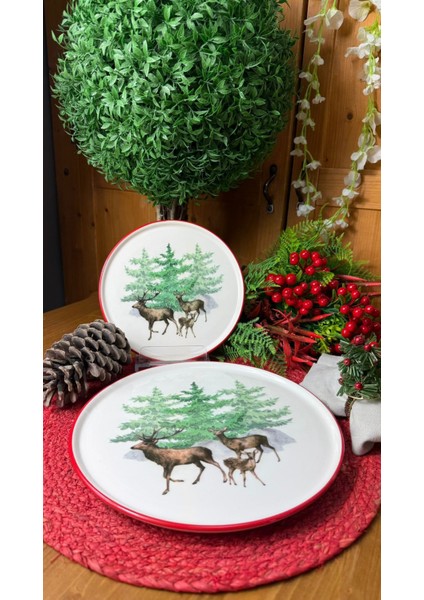 Yılbaşı Pasta Tabağı Deer 21 cm 6 Lı Set fiyatları
