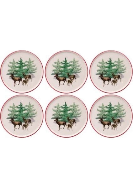 Yılbaşı Pasta Tabağı Deer 21 cm 6 Lı Set modelleri