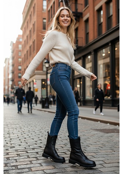 Laura 35&42 Numarahakiki Deri Kadin Uzun Bot Fermuarli Kaymaz Taban fiyatları