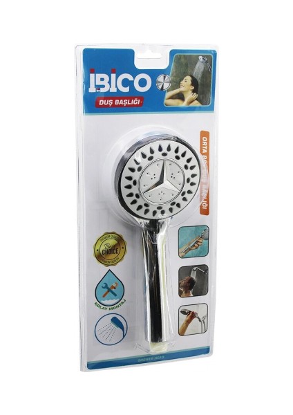 Mercedes Orta Yuvarlak- Bombeli=9.5cm Duş Başlık Kademeli Krom Gövde- Siyah Kenar-Iğnesap:13.5cm (5324)