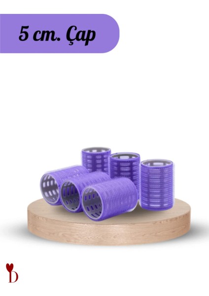 Büyük Boy Bigudi 6lı Cırtlı Yapışkanlı Saç Bigudisi Saç Şekillendirici Mor-Pembe 5cm indirimleri