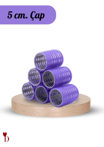 Büyük Boy Bigudi 6lı Cırtlı Yapışkanlı Saç Bigudisi Saç Şekillendirici Mor-Pembe 5cm